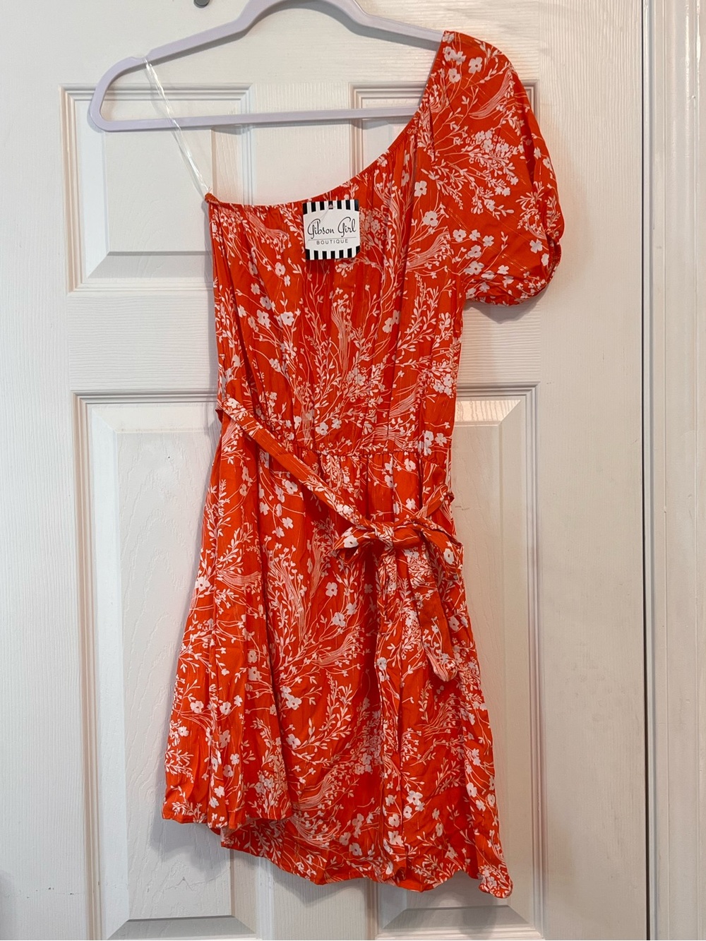 Gibson Girl Boutique One Shoulder Floral Mini Dress Orange White Size Small